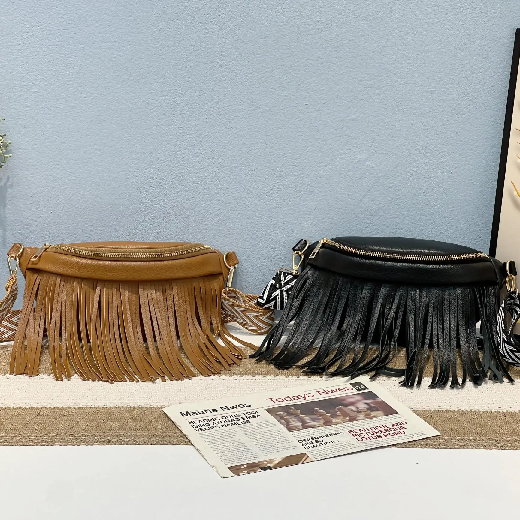 Fashion New Arrivals Ladies Leather Belt Handbsg Waist Bag Tassel Fringe Fanny Pack Crossbody Bags For Women