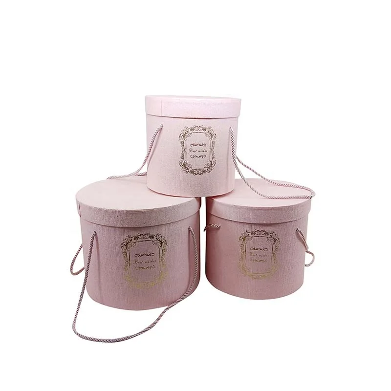 Fancy Flower Packaging Rigid Black Paper Box Cylindrical Cardboard Round Extra Large Rose Flower Bouquet Paper Box with Handle