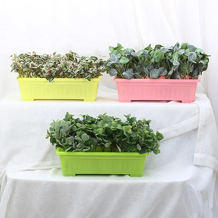 Colorful Durable Vegetable Flowers Planting Box  Plastic Garden Balcony Basin Rectangular Planting Pots for Vegetables