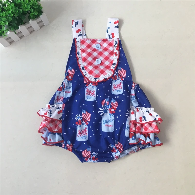 
2020 Popular Sweet Toddler Girls Summer Bubble Outfit Ruffles design Nice Flag Print Girls Summer Bubble 