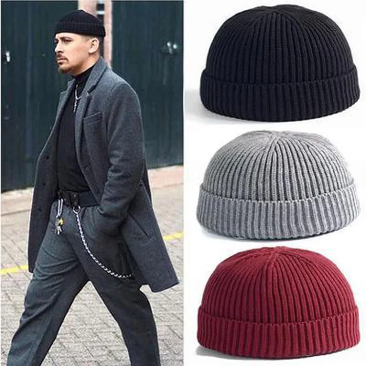 Brimless Disherman Docker Beanie, Wholesale Custom Unisex Knit Fisherman Skull Watch Cap Short Cuff Docker Trawler Beanie Hat