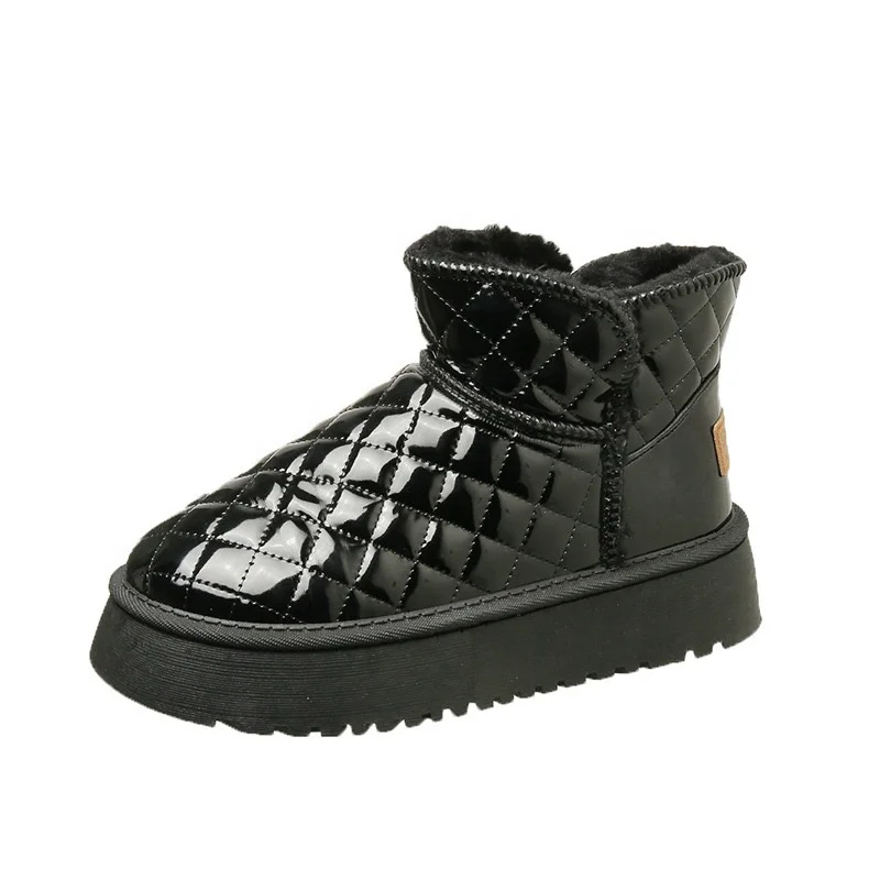 women ladies girls winter white black  platform PU thick  plush fur warm  shoe snow boot