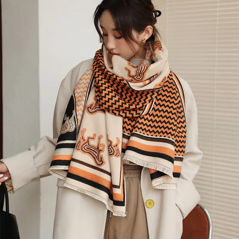 New Arrive Fashion Womens Large Soft Cashmere Feel Pashmina Shawls Wraps Winter Scarf Horse Pattern 2021 New Styles