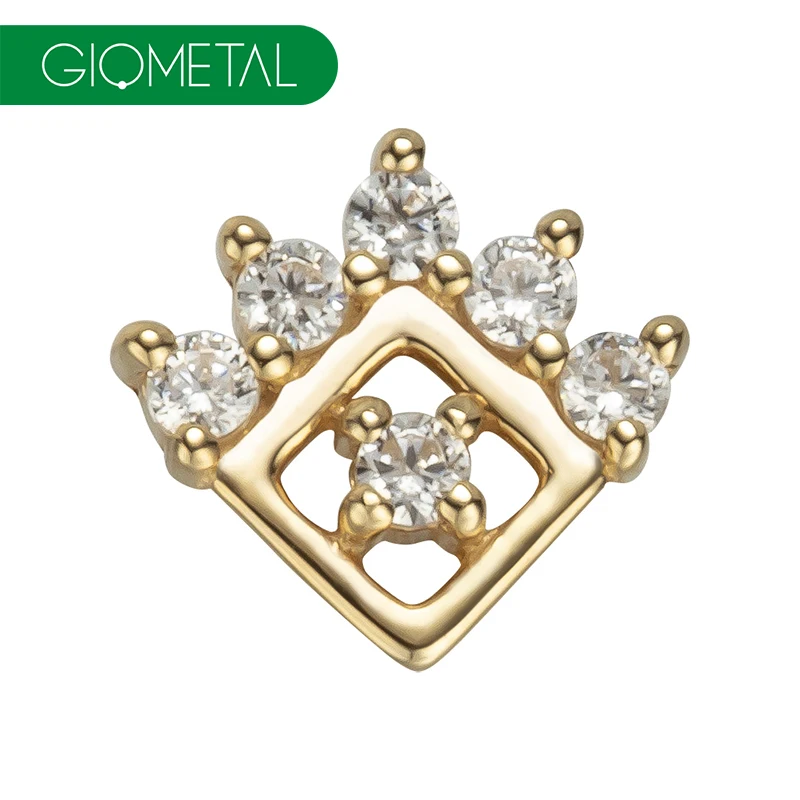 Giometal 14kt Solid Gold Gemmed Square Top Threadless Piercing Earrings Wholesale Tragus Helix Conch Labret Body Jewelry