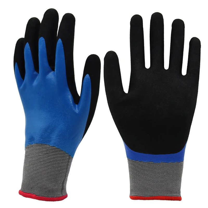 13g Polyester Liner Coated Sandy Nitrile Industrial Oil Resistant Waterproof High Quality Safety Gloves For Mechanic Maintancee