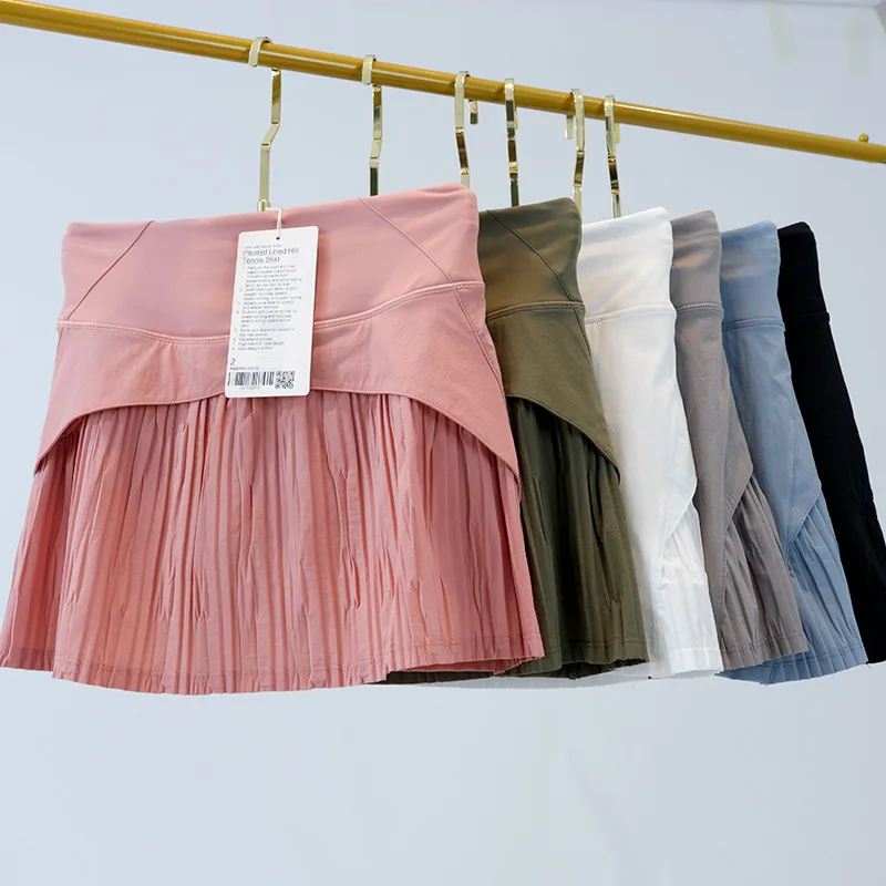 Customization Lulu Lady Pleated Skirt Versatile Fale Two Pieces Sports Tennis Skirt Shorts Running Fitness Skirt