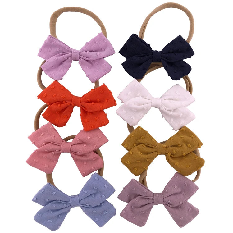 3.5 inch Shabby Cotton Fabric Hair bow With Headbands Soft Nylon Hairbands Hair bands Accessories for Children Baby Girls