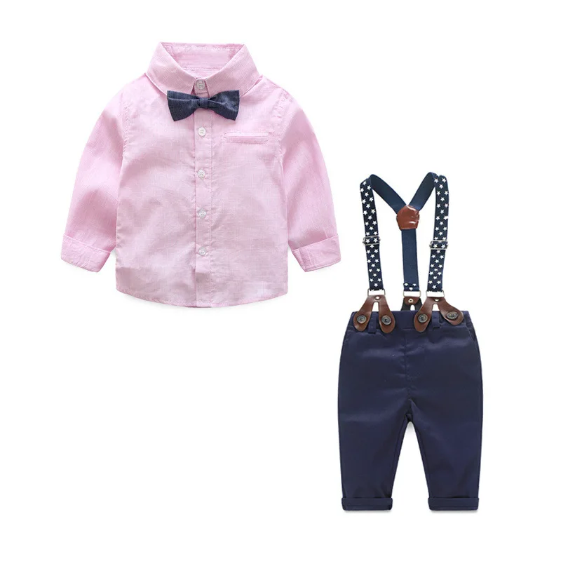 Wholesale Boutique autumn Long Sleeve Plaid Bowtie Tops Suspender Pants Fancy elegant casual Children Clothes