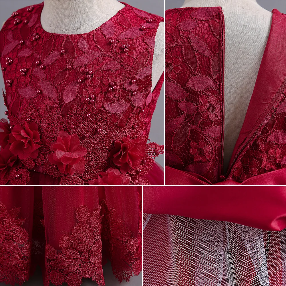 Girls Wedding Evening Ball Gown For Prom Flower Sequin Kids Party Dresses Girl Children Costume Embroidered Princess Dresses