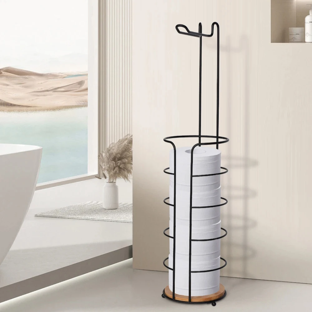 Best Price Home hotel Bamboo Iron Toilet Tissues Holder Standing Roll Holder Kitchen Paper Towel Holder For Kitchen
