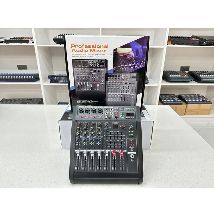 RAM402D Popular-design Mini 4 channels Audio Power Mixer With 2EQ equalizer/99 DSP Effects/250W*2CH/5.0 Bluetooth