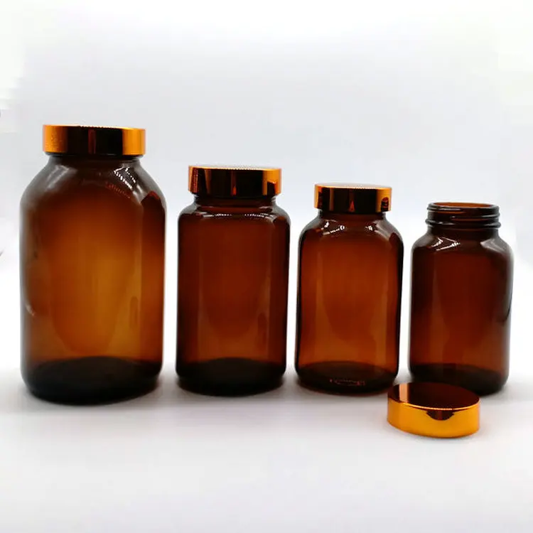 OEM wide mouth amber  capsule glass medicine pill empty bottles packaging
