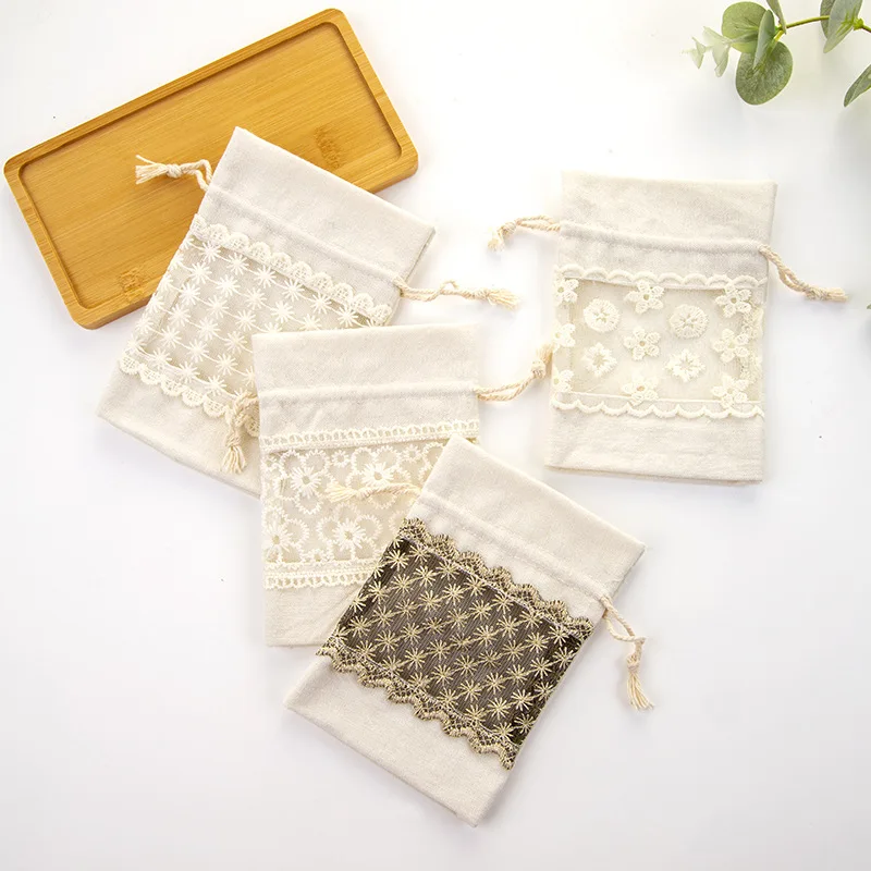 10x14cm Transparent Gift Bag White Lace Mesh Clear Make UP Perfume Jewelry Small Pouch Bag Drawstring Packaging Bags