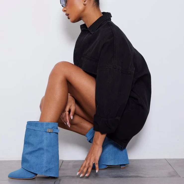 Ubililia Sexy High Fashion Design Crocprint Pointed toe block ankle boots edge 2023 new popular wholesale custom metallic boots