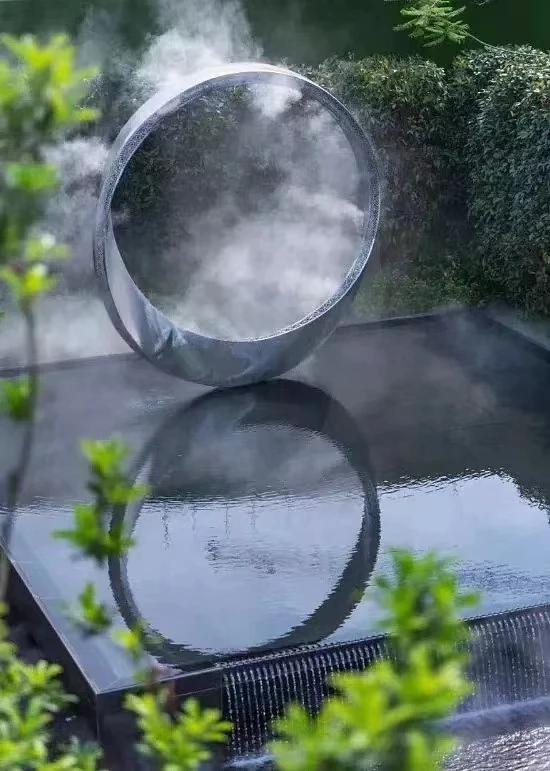 Outdoor Garden Modern Large Stainless Steel Art Circle Mirror Finishing Water Feature Fountain Sculpture