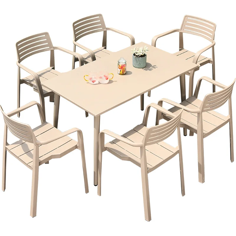 Commercial Round square Dining Table Set 6 Chairs Morden Aluminum Restaurant Dining Table Set