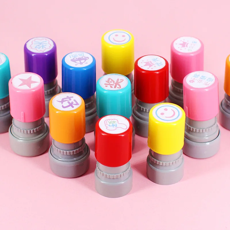 Factory Direct Price Stationery Office Gifts Round Stamper OEM Self Plastic Inking Stamps Cartoon Stamp with Custom  Logo