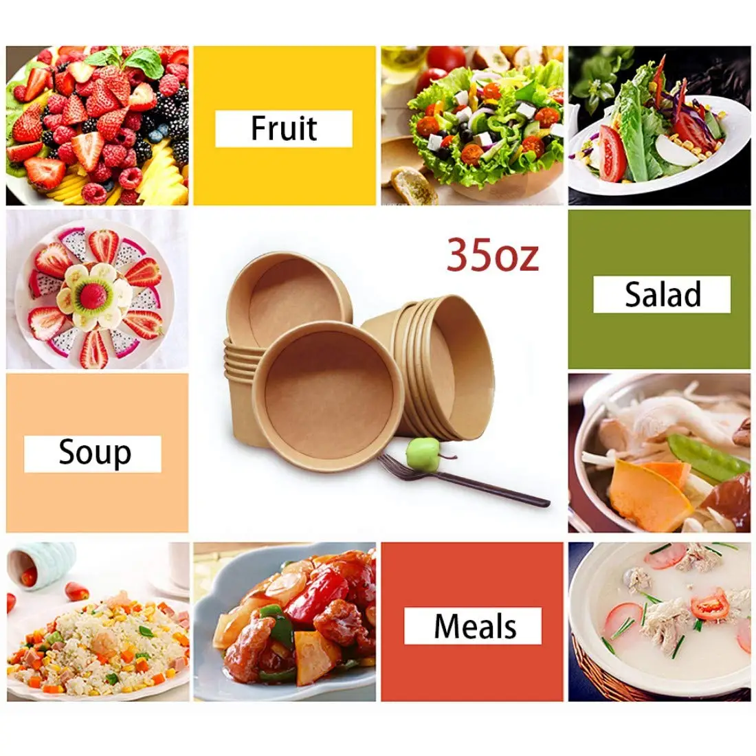 1050ml Chinese Lunch kraft Disposable Take Away Food Tableware Paper Salad Bowl