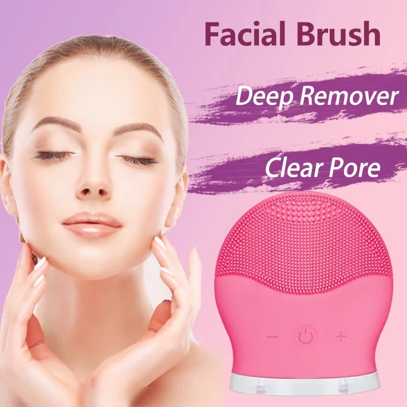 Electric Silicone Facial Cleansing Brush Rechargeable Face Cleanser Skin Mini Washing Massager Silicone Face Cleansing Brush