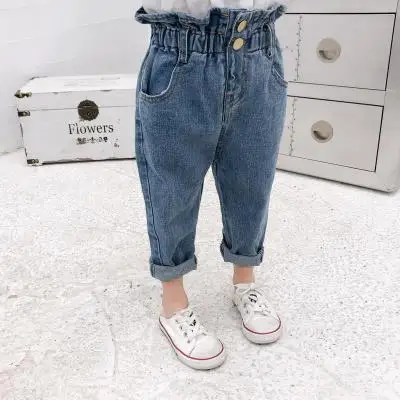 Korea Style Baby Girls Jeans Pants 2Y-6Y High Waist Kids Clothes Cotton Casual Children Trousers Denim Girls Jeans