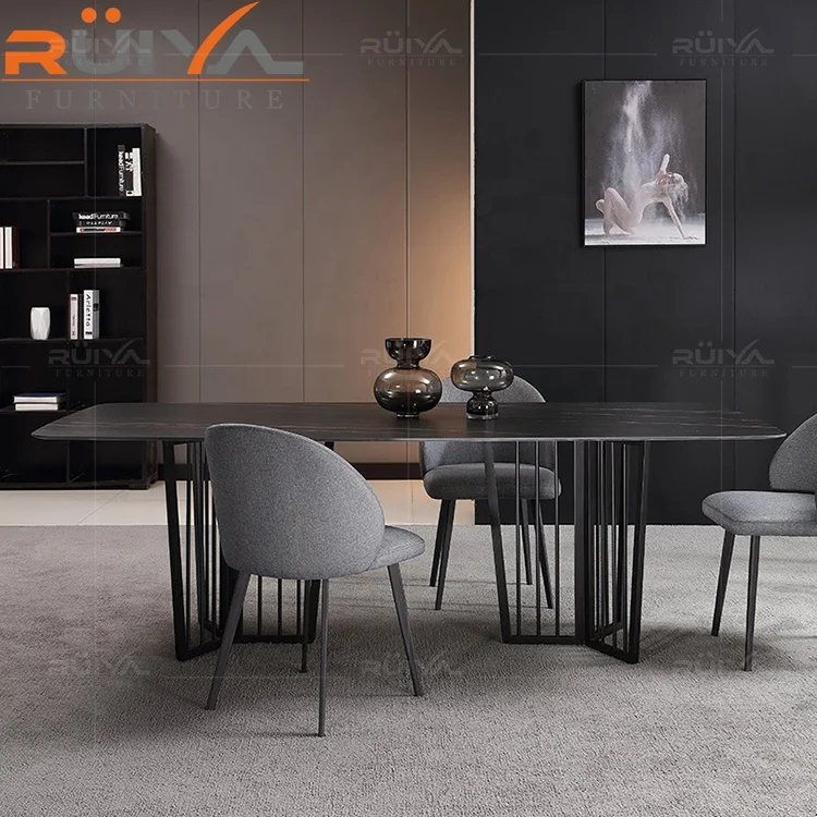 Saudi Arabia Design Kitchen Furniture black leg marble dining table set 6 chairs
