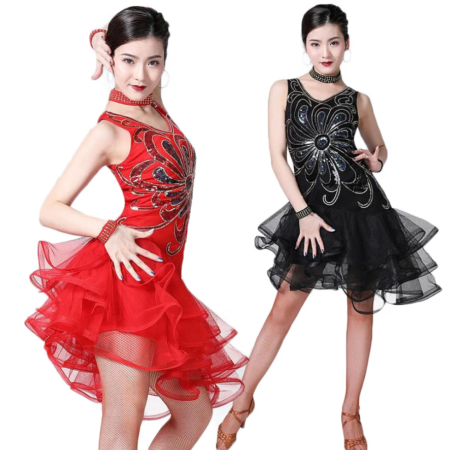 Dresses Sleeveless Performance International Ballroom Dance Competition Dress Set Acceptable for Women Adults Embroidery 1 Piece