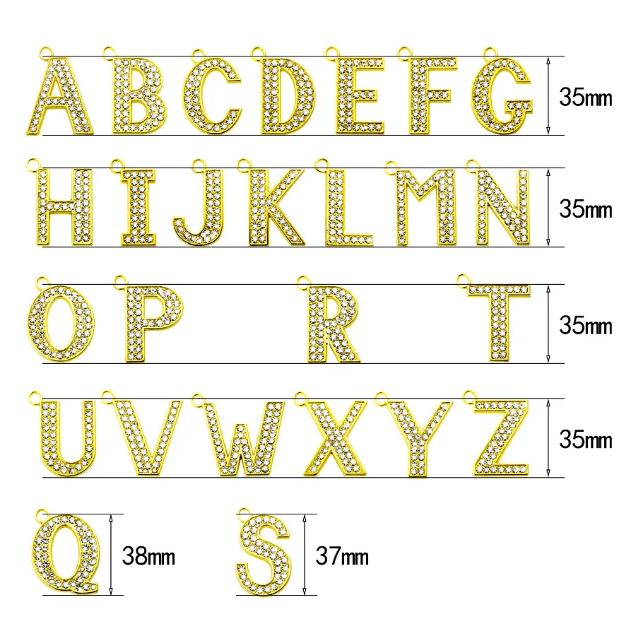 DIY Necklace Full Rhinestones 35mm A-Z Gold Alphabet Letter Charms