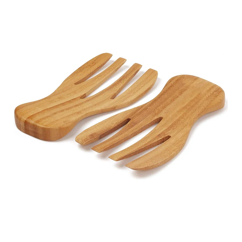 Eco-Friendly Bamboo Salad Hands Bamboo Salad Server Set for Kitchen Using