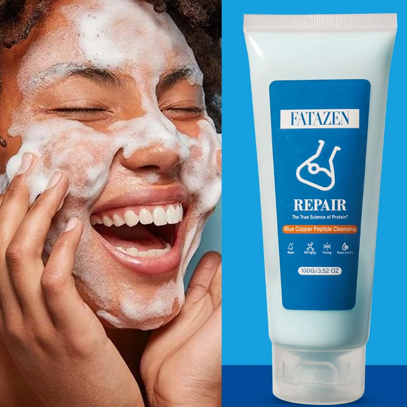 Private Label Blue Copper Peptide Face Cleanser Cream Herbal Moisturizing Deep Foaming Smoothing Repairing Facial Cleanser