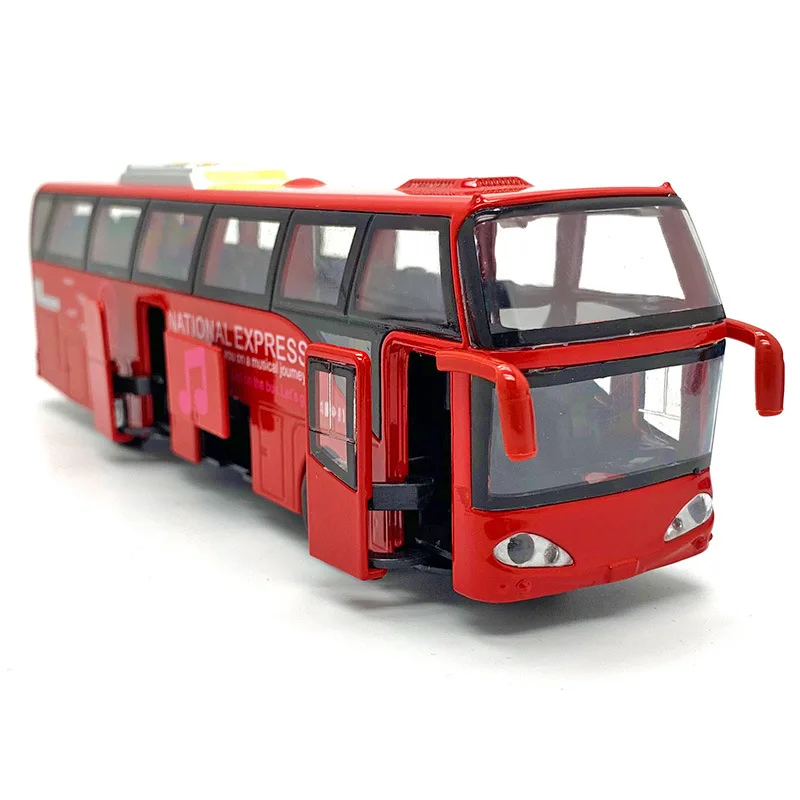 Alloy Passenger Bus Model Sound and Light Warrior Five Open Doors Bus Creative Furnishings Toy Model Wholesale
