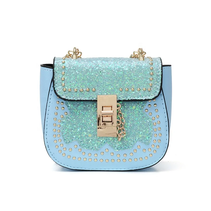 
Little Mini girl Bag Shiny Sequin Money Chain Rivet Purse Baby Small Coin Wallet Pouch Box Kids Shoulder Bag with Lock 