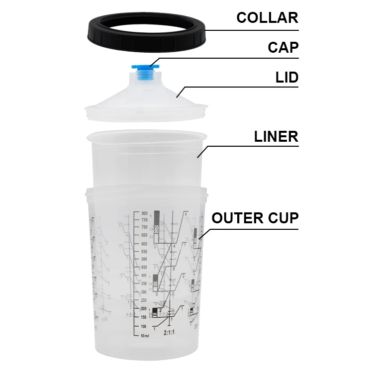 Fast delivery PPS Plastic Disposable Spray Gun Cups Good Quality Paint Mixing&Spray Mixing Cup 600ml