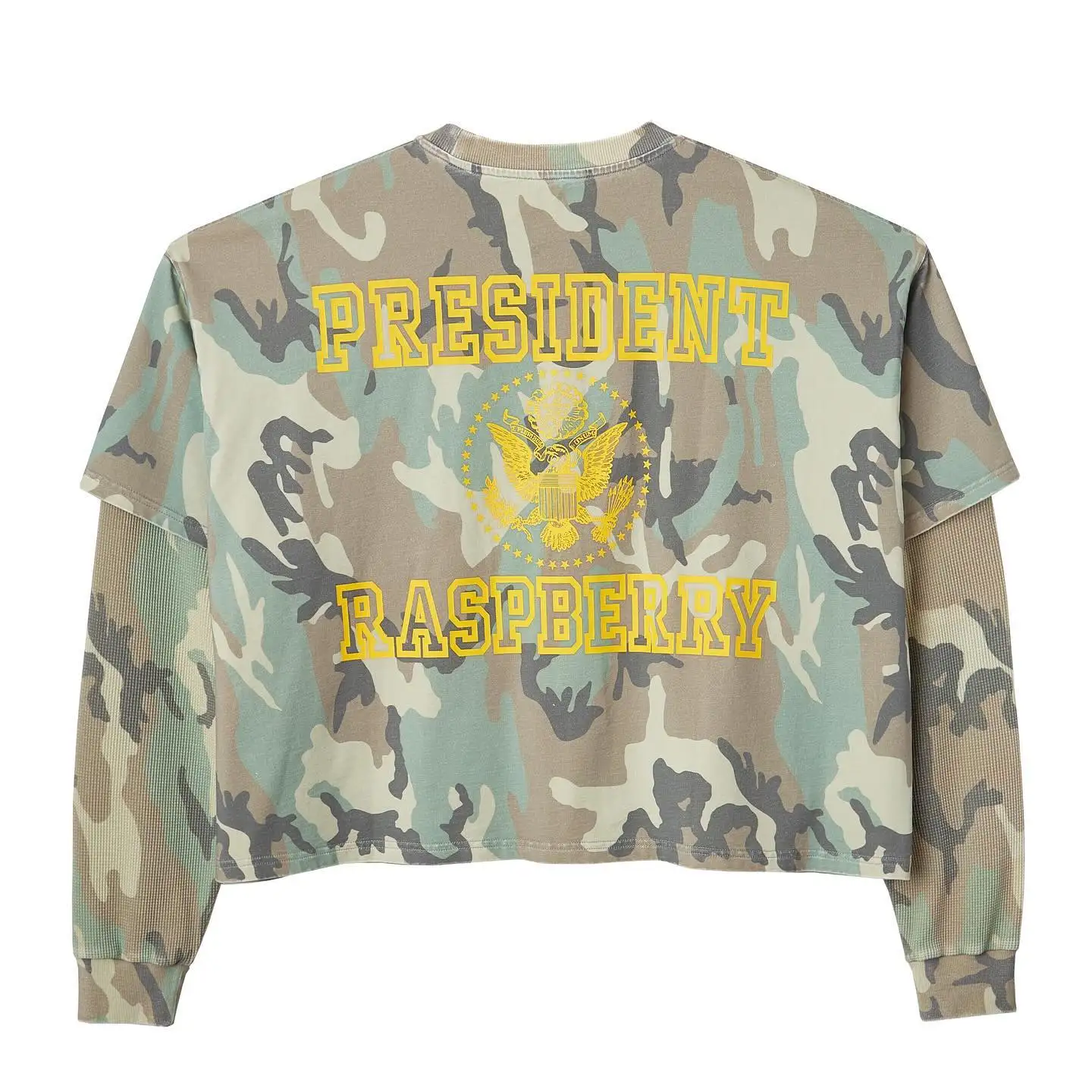 Custom Screen Printed Tshirt Heavy Cotton Knitted Camo Tee Camouflage Thermal T Shirts Double Layer Long Sleeve T-shirts For Men
