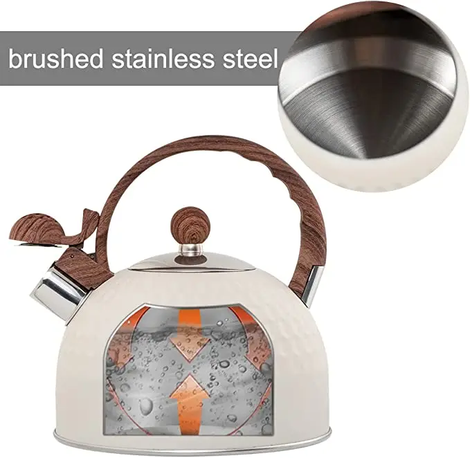 Kettle Stovetop Stainless Steel Whistling Tea Pot Food Grade Teapot Compatible Gas Stoves Induction Cookers Beige Color