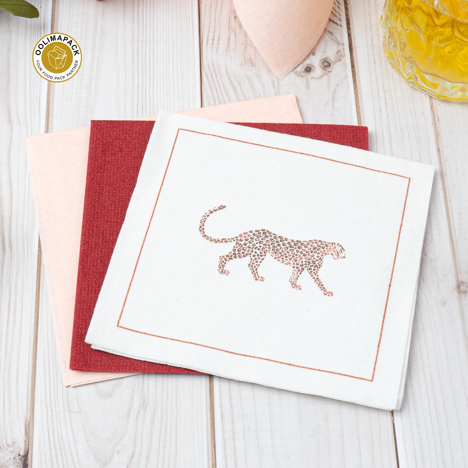 OOLIMA Custom Printed Logo Cocktail Napkins Custom Wedding Cocktail Beverage Luncheon Paper Napkins