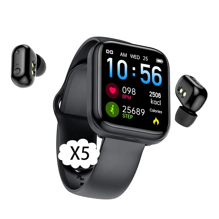 2021 New Arrivals X5 2 in 1 Smart Watch Wireless Earphone Full Touch Screen Music Fitness Watch HR Monitor with TWS Headset X5