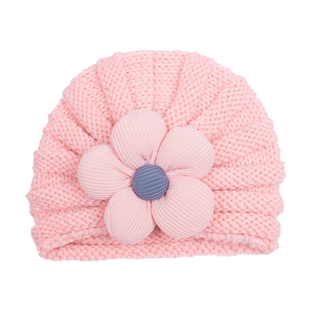 Rarewe New Design Children Baby Warming Flower Knitted Bonnet Infant Toddler Hat Custom Printed Kids Beanies
