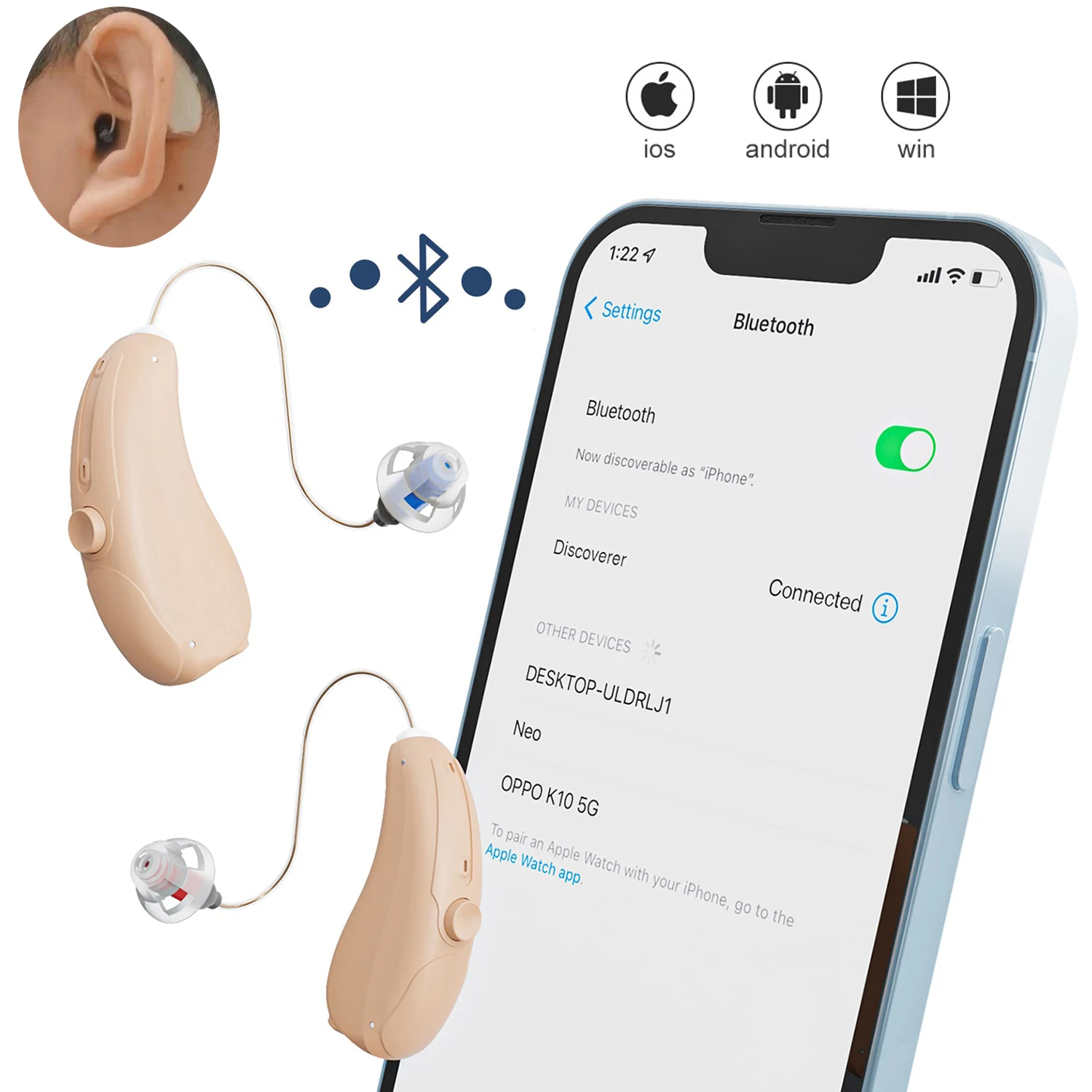 2023 otc adjustable medical multi channel hearing aid earpods bluetooth professional digital hearing aids rechargeable