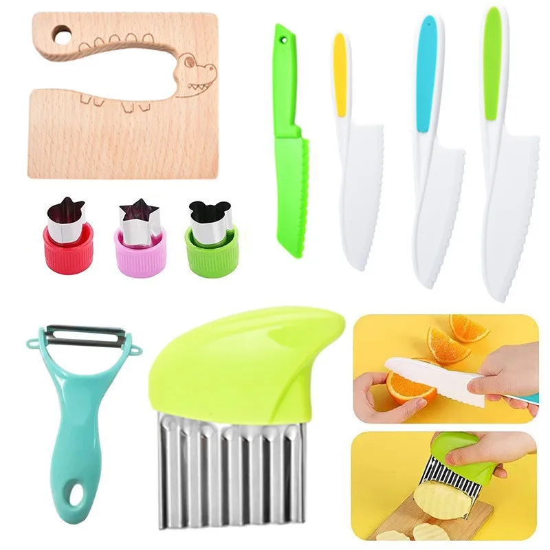 Customized Kids Knife Set Vegetable Cake Kitchen Knife Set Hands Free Plastic