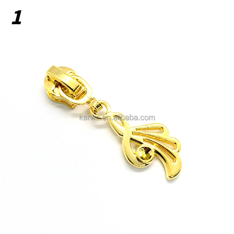 Wholesale luxury design gold color plated zipper pull inlaid diamond zipper puller