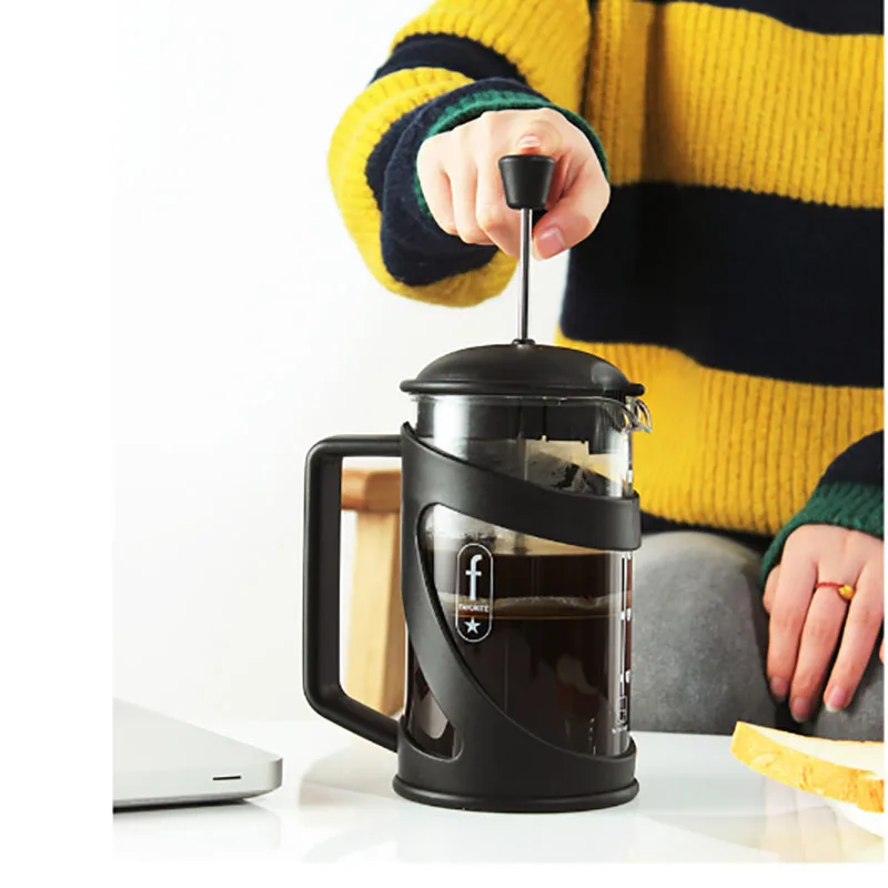 Hand Grind 350ml Glass Mug Stainless Steel Foam Maker Tea Coffee Brewer French Coffee Press