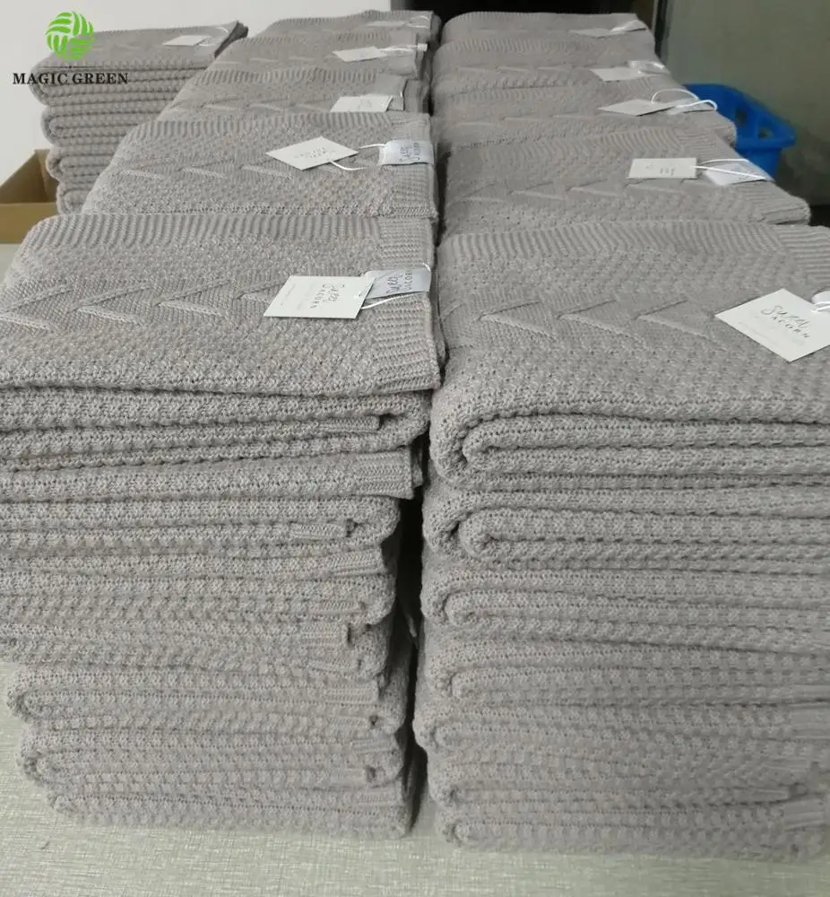 GOTS certificate zero defect 100% organic cotton cable knitted wrap baby throw blanket