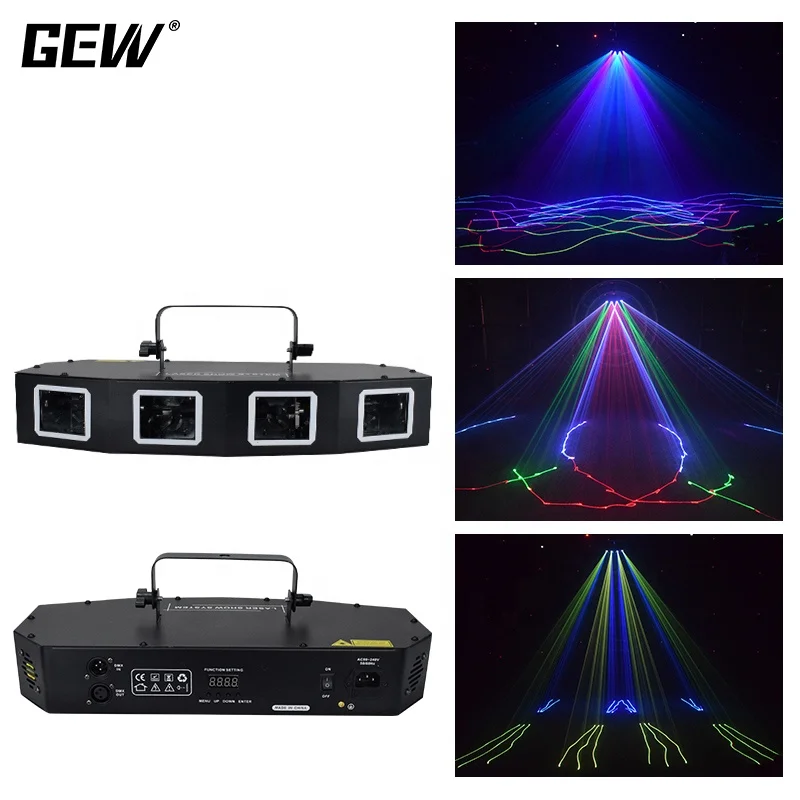 GEVV KTV 4 Heads Full Color Laser Stage Lights Projector Green Animation Laser Light for Christmas Dj Disco Bar