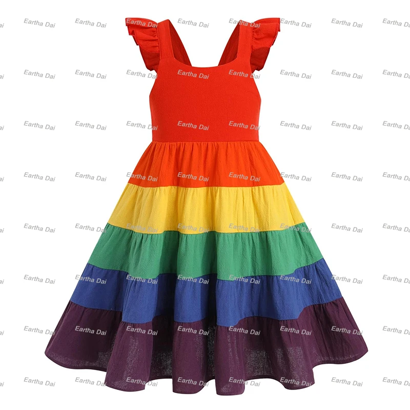 wholesale dress spring kids girls dresses 2-12 children clothing cotton flutter sleeve baby toddler girls dresses