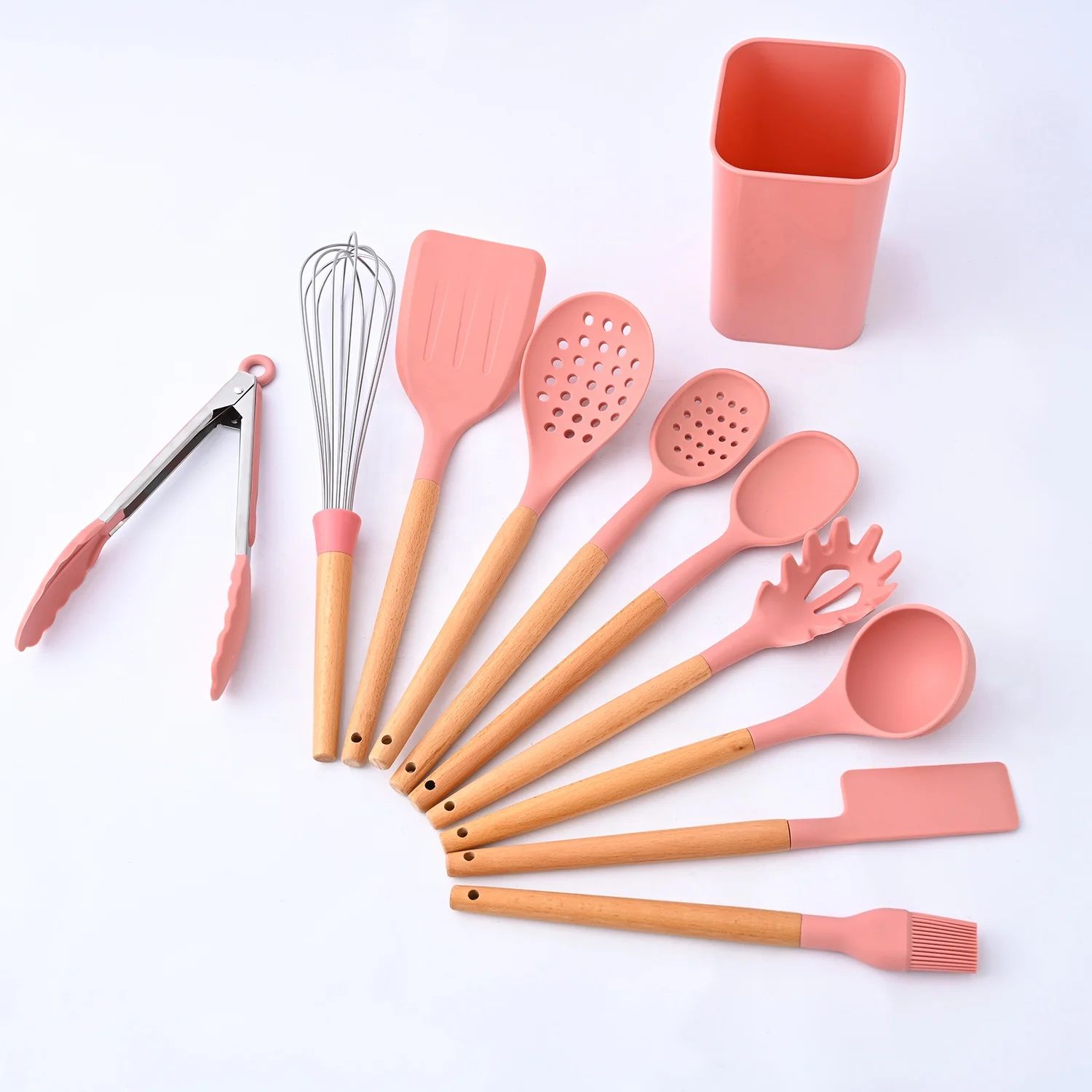Kichen Accessories Portable Kitchenware Spatula 11-piece Set Wooden Handle Silicone Kitchenware Set