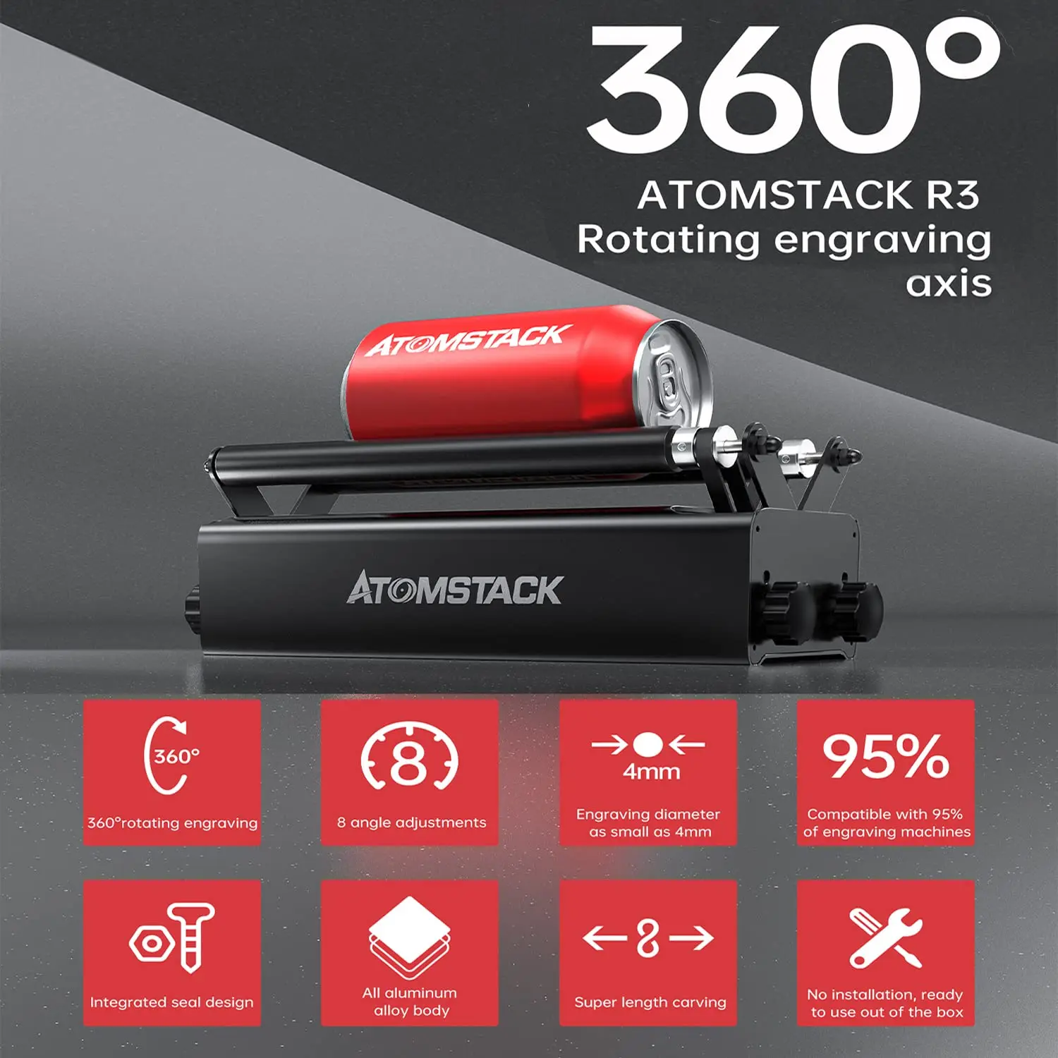 ATOMSTACK A5 PRO Laser Engraving Machine With R3 Rotary Roller 40w Cutting Machine For Round Ball Bottle Tumbler Wine Corks