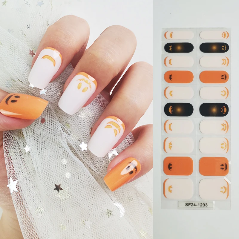 New halloween Ghost Demon pattern Semi Cured gel nail Wraps sticker Long Lasting New Arrival Styles Nail Gel Strips With Uv Lamp
