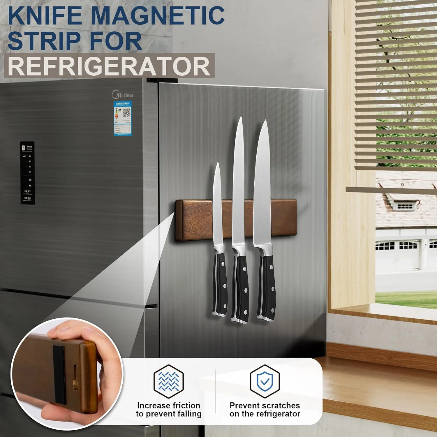TOALLWIN kitchen accessories wood magnet knife strip holder rubber wood magnetic knife rack 10 inch knife magnetic holder