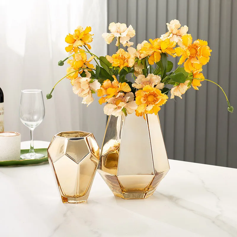 Nordic luxury living room modern home decoration golden glass vase wine cabinet