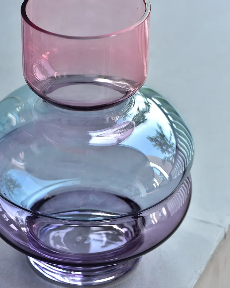 Bixuan Vases Colourful Glass Flower Arrangement Vase Gourd Shape Dining Table Decoration Centerpiece Accents 20x26.5 cm